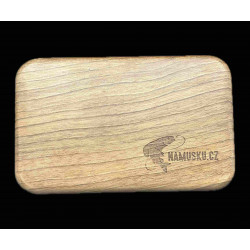 Velká dřevěná krabička na mušky s obrázkem pstruha